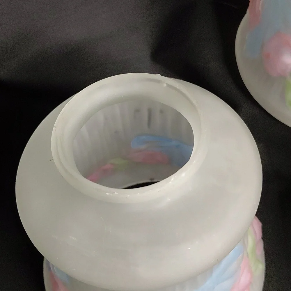 Vintage Penna Frosted Glass Reverse Painted Lightshades with Pastel Accents